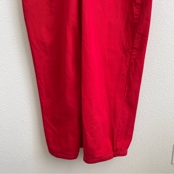 BIG TIME Vintage 90s Vibrant Red Jean Retro Utility Straight Leg Bib Overalls - Picture 14 of 16